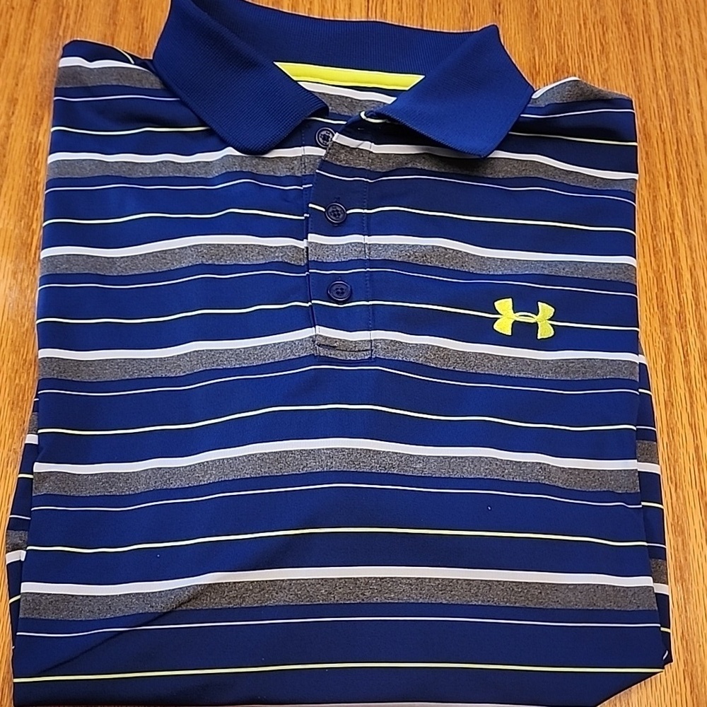 Under Armour Blue and White Striped Polo Shirt - Picture 9 of 9